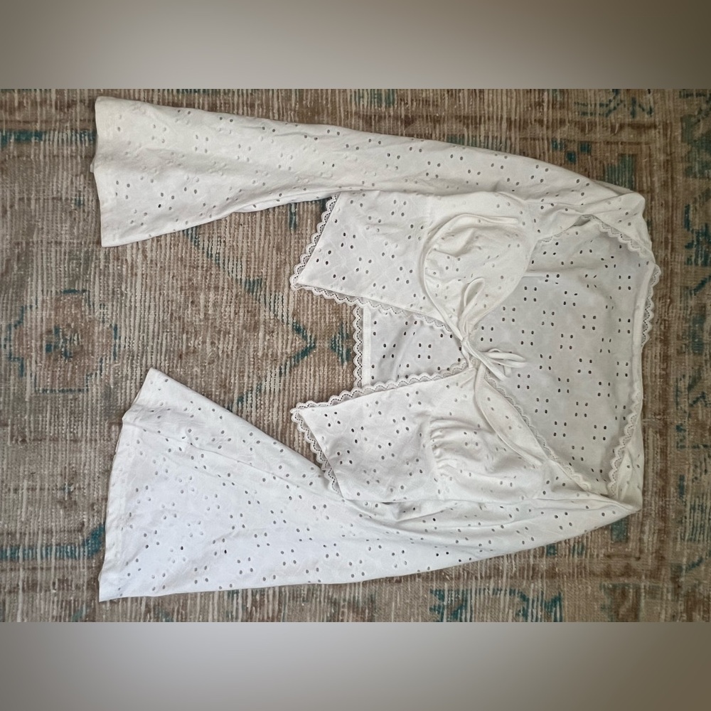 White Eyelet Tie-Front Top